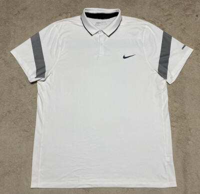 Nike Polo Shirt Mens 2XL XXL White Short Sleeve Snap Modern Fit Golf Stretch