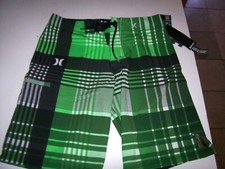 New HURLEY sz 30 green plaid board shorts swim PHANTOM 4 way stretch