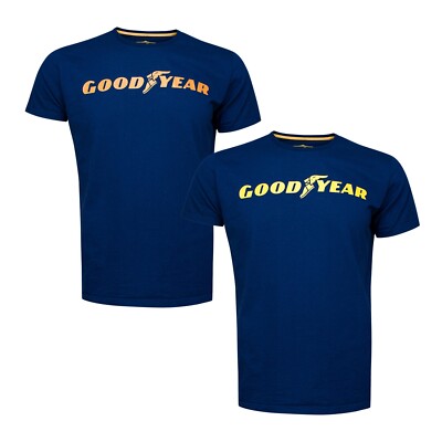 GoodYear Premium Logo T-Shirt Blue Yellow Orange Auto Biker Hot-Rod Hemd