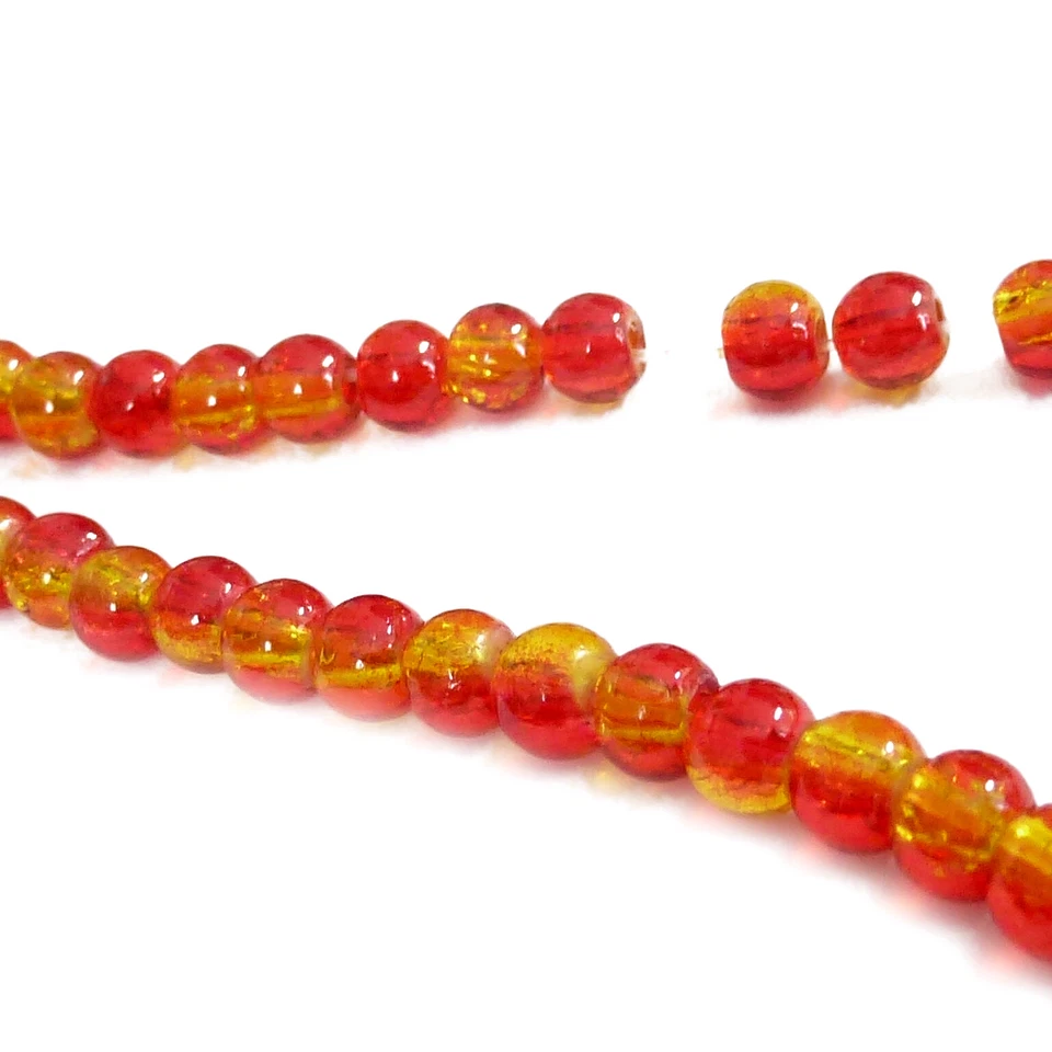 Glasperlen Crackle rund ca. 4 mm rot gelb ca. 200 Perlen Spacer nenad-design - Bild 3 von 4