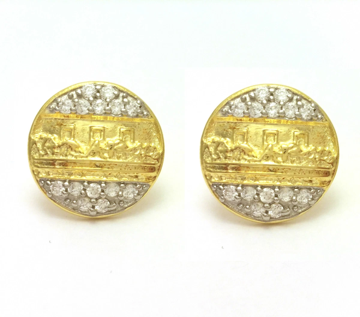 NEW STERLING SILVER SCREW BACK 18K GOLD FILLED LAST SUPPER STUD