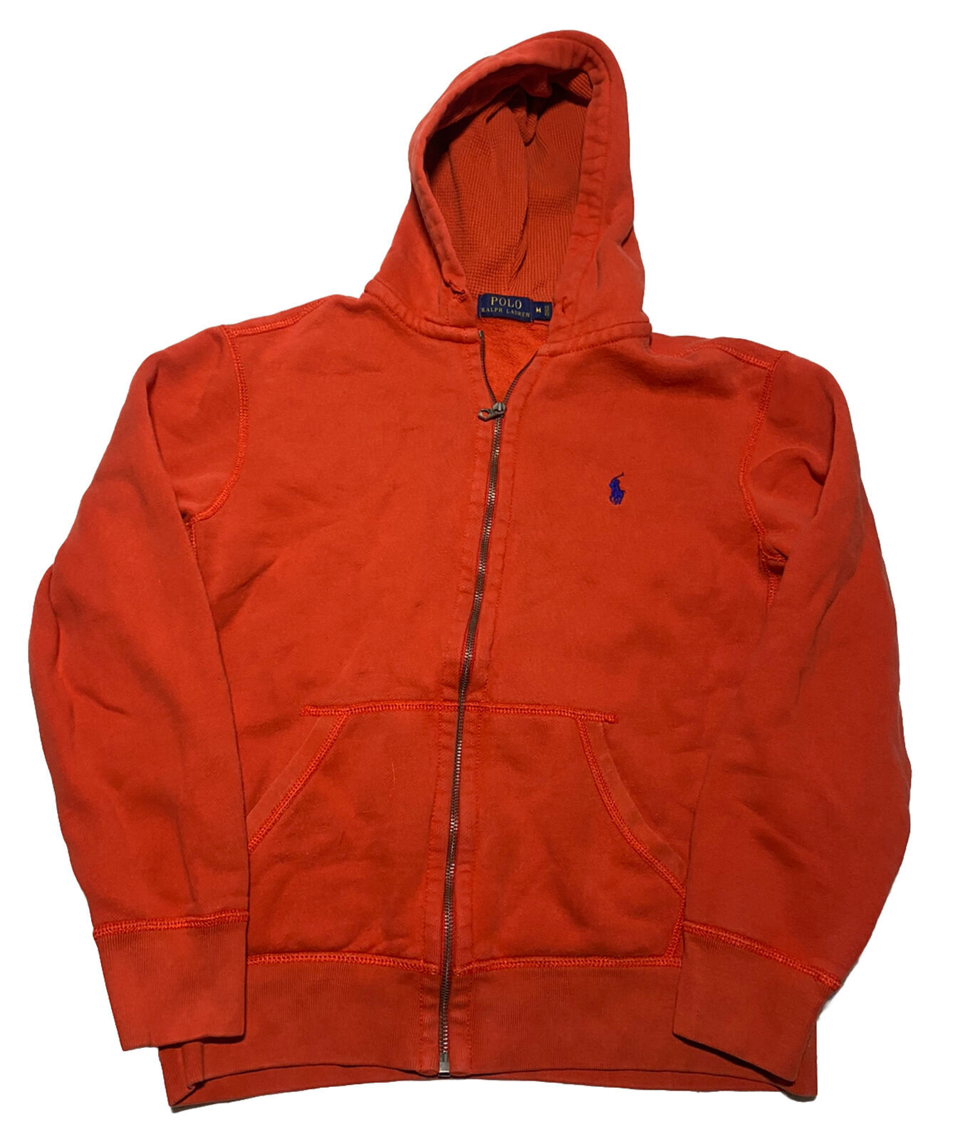 Polo Ralph Lauren taglia media uomo cappuccio zip arancione verde pony S5