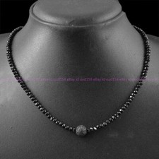 Natural Faceted 3mm Black Spinel Lava Stone Gemstone Round Beads Necklace 18''