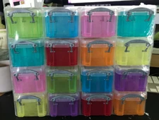 REALLY USEFUL BOXES  16 RAINBOW BOX SET W ORGANIZER CASE .14 LITRE SIZE BOXES