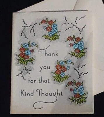 Vintage 1950's Thank You Greeting Card & Env ~ Small Size