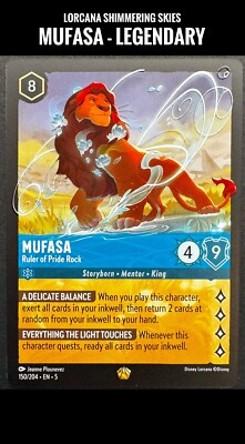 lorcana shimmering skies card value Disney Lorcana Shimmering Skies Mufasa 150/204 Legendary Non-Foil