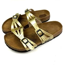 Birkenstock Birki’s Granada Metallic Gold Cork Footbed Comfort Slide Sandals 7
