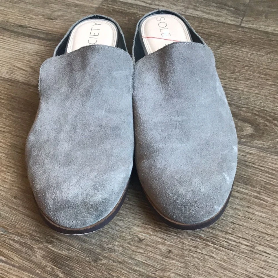 Sole Society Esther Mules Women’s Size 9.5 Mushroom Suede Slip On Round Toe - Image 2 of 4