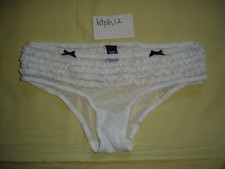 NWT New Victoria's Secret White Ruffles Mesh Bows Hiphugger Panties S Vintage