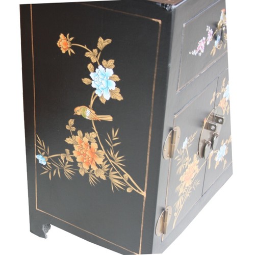 New Chinese Black Bedside Table - Hand Painted Flowers and Birds (BC-M12B-FL) - Picture 7 of 7