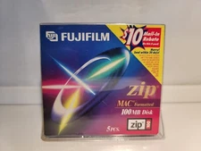 Fujifilm 100MB MAC Formatted Zip Disk with Protective Case 5 Pack Factory Sealed