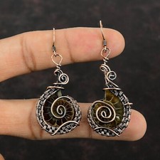 Orecchini pendenti/goccia avvolti filo rame fossile ammonite regalo giorno donna 2,36"