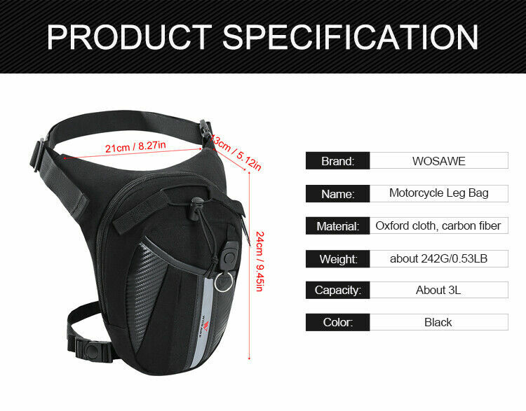Backbayia Motorrad-Beintasche – Oberschenkel-Gürteltasche Für MTB, Radfahren, Reisen, Schwarz