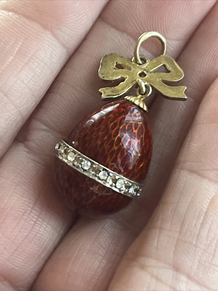 COLGANTE COLGANTE DE DIAMANTES DE IMITACIÓN ARCO HUEVO ESMALTE ROJO RELLENO DE ORO 9,5 GRAMOS ❤️ Foto 3 de 4