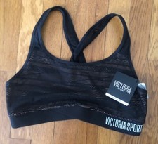 NWT Victoria Sport Size Large The Player Racerback Sport Bra Black Mesh Lace