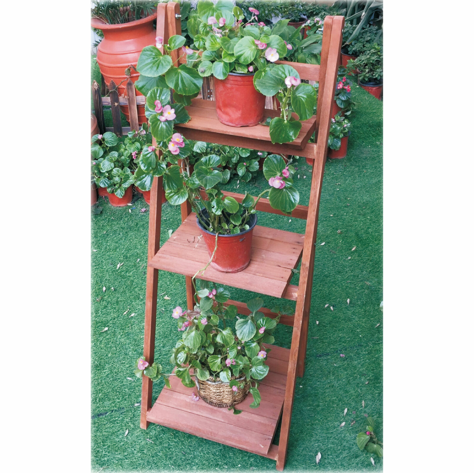 Wooden Flower Planter Ladder 3 Tier Plant Pot Stand Shelf Herb Potting Table