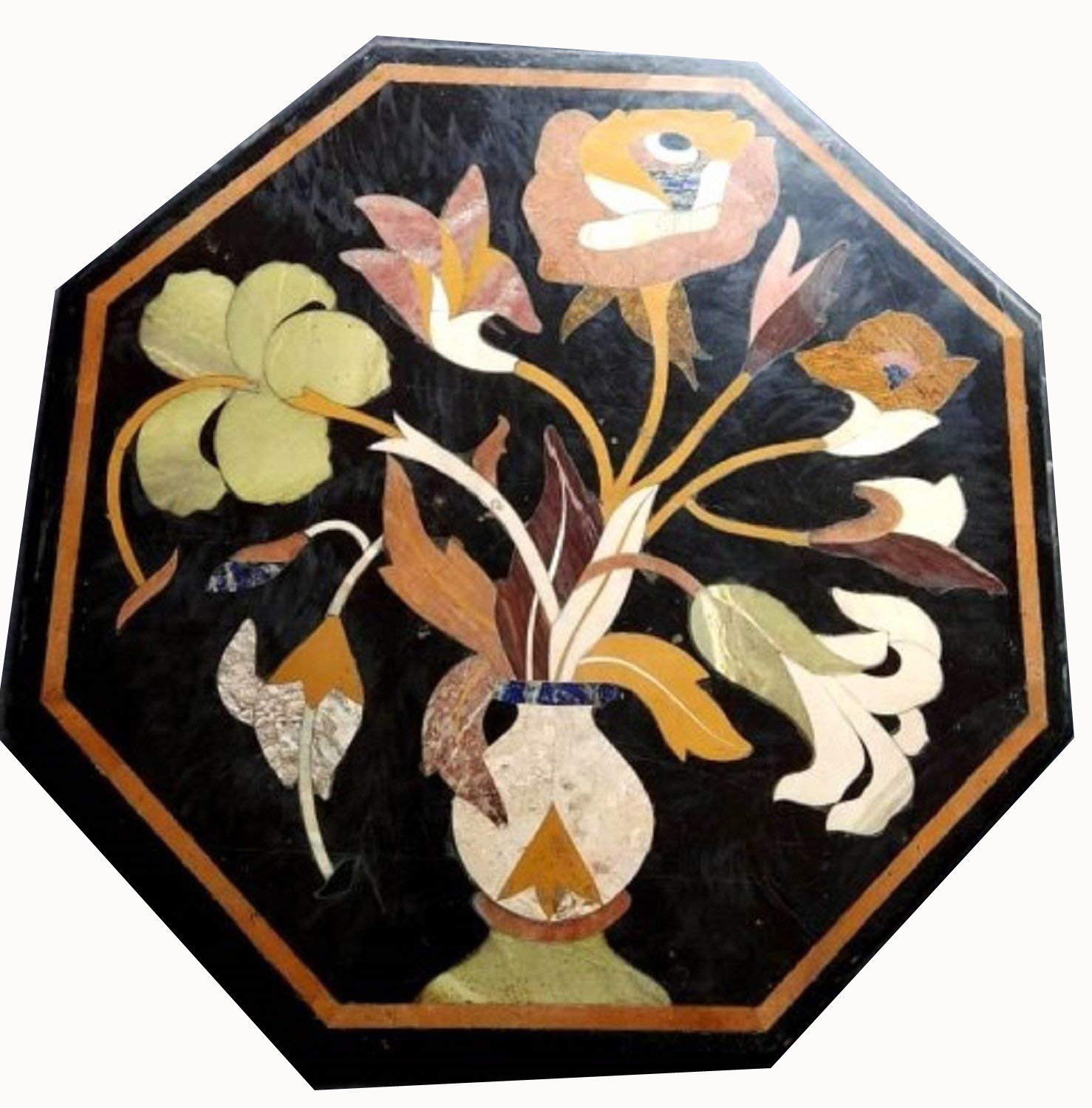 18-inch marble side table with semi-precious stone inlay handcrafted design