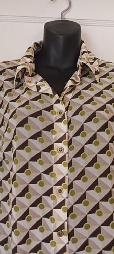 Cabi Top Women's Small Button-Down Mesh Geometric Groovy Boho Hi-Low Shirt - Picture 9 of 12