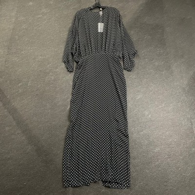 HELSA Printed Silk Chiffon Sabrina Dress Women's Size S Black