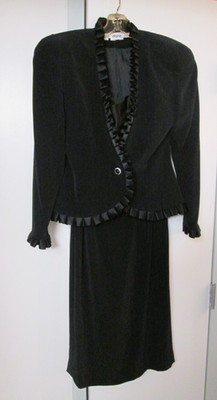 Vintage d'ore Size 6 Rich Black Cocktail Strapless Dress with Ruffle Jacket