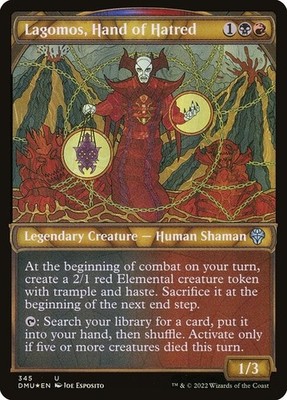 Lagomos, Hand of Hatred Etched Foil Showcase DMU 345 Uncommon MTG