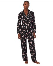 Lauren Ralph Lauren Women's 2-Pc Long Sleeve Notched Collar Pajama Set Black M