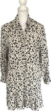Zara Printed Shirt Dress Black White  Button Front Flare Size Small