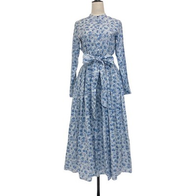 OBLI Flower Print Belted Shirt Dress 21RRTD7-M Size M Blue Women USED