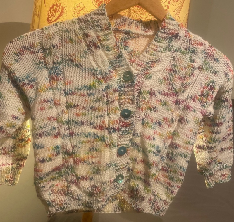 toddler sweater 4T, multi-color, fine Italian wool, hand-knit, buttons