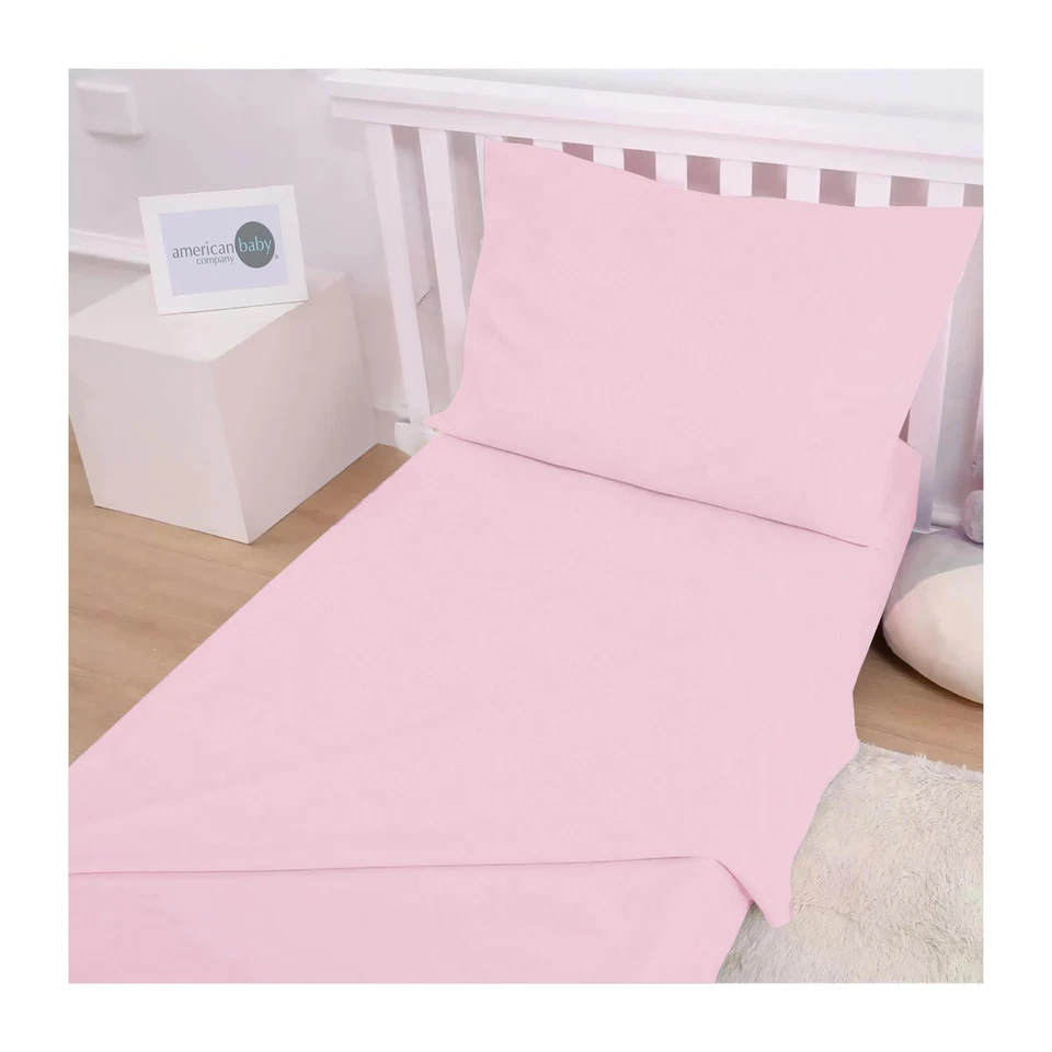 100% Natural Cotton Jersey Knit Toddler Sheet Set, Pink, Soft Breathable, for... - Image 4 of 4