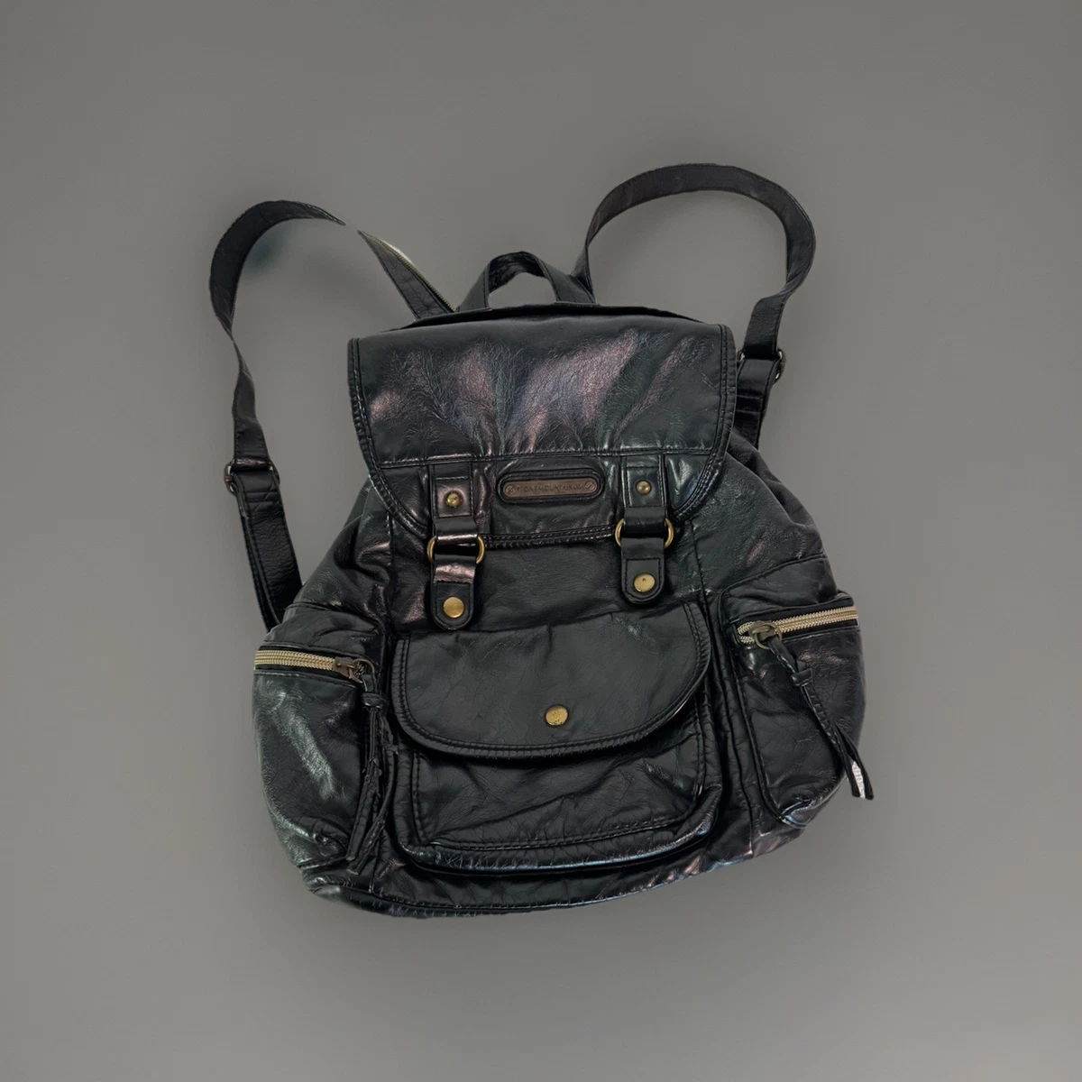 Stone Mountain Black Leather Backpack Purse Minimalist Travel Everyday Bag Stone Mountain Leather Exterior Backpack Bags & Handbags for  main image 2