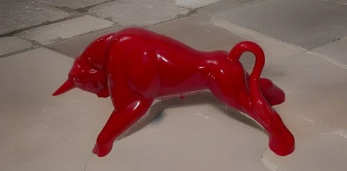 Vintage MCM Royal Haeger Red Glazed Charging Bull Sculpture Ceramic Pottery 18.5