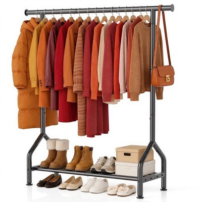 Sturdy Metal Clothing Rack with Shelf for Bedroom & Small Spaces - Black