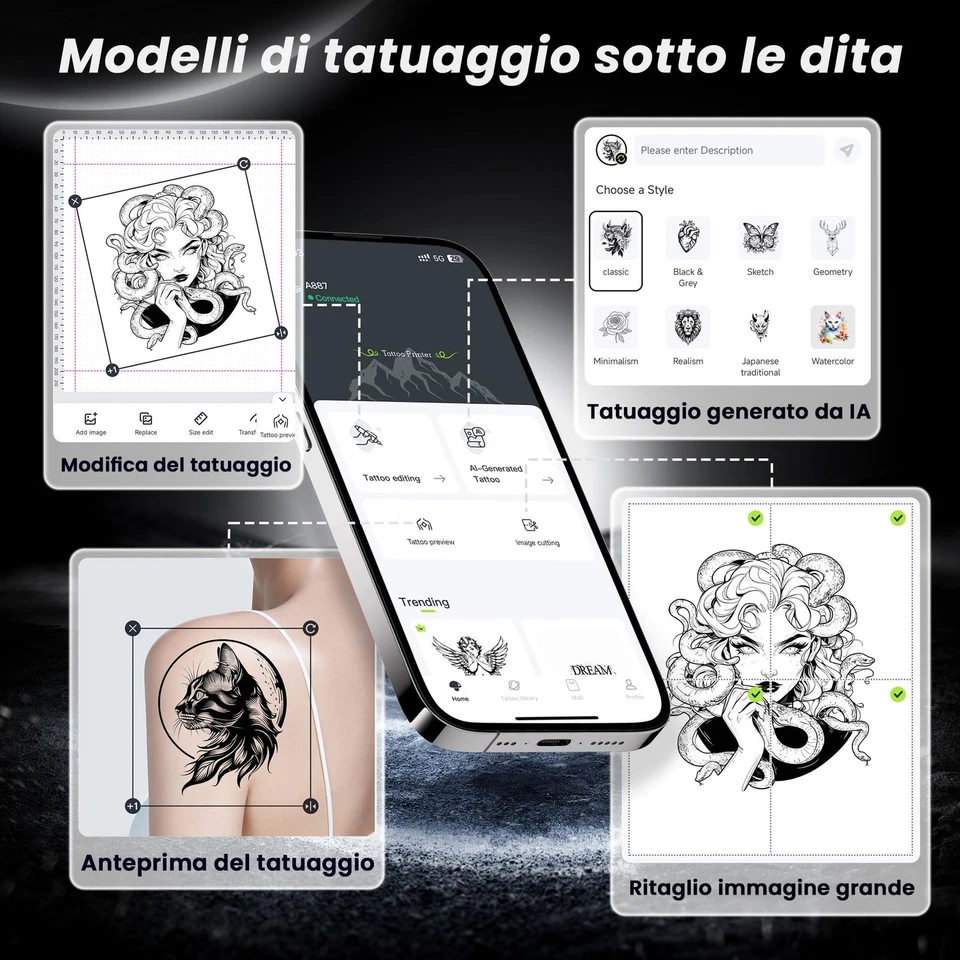 Stampante Stencil Tattoo Bluetooth Stampante Termica Tattoo con 10 Pezzi di - Immagine 4 di 4