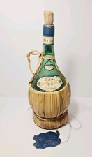 Vintage 1958 Melini Chianti Green Glass with Straw Covering Empty Wine Bottle