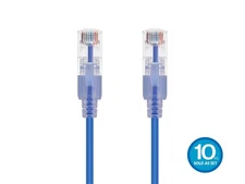 SlimRun Cat6A Ethernet Patch Cable Network RJ45 Stranded UTP 30AWG 1ft Blue 10pk