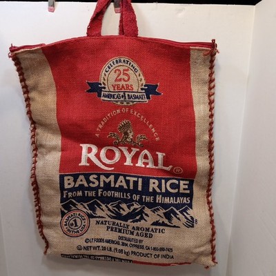 Royal Basmati Rice Bag 20lbs Burlap Handles Zipper Heavy Duty 25th Anniversary
