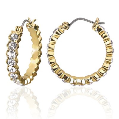 E259G Forever Gold Crystal 25mm Ruffle Full Hoop Earrings