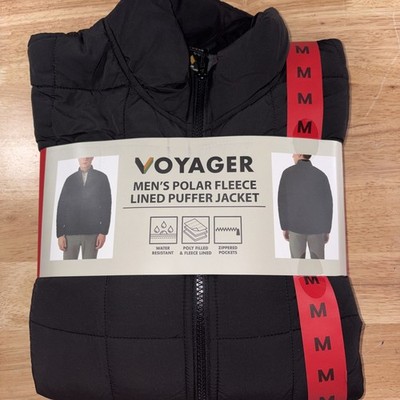 Voyager Men s Polar Fleece Lined Puffer Jacket Black Size M NEW!