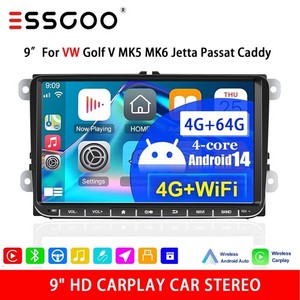 4+64G 9" Carplay Android 14 Car Stereo Radio MP5 For VW Golf MK5 MK6 Caddy Jetta