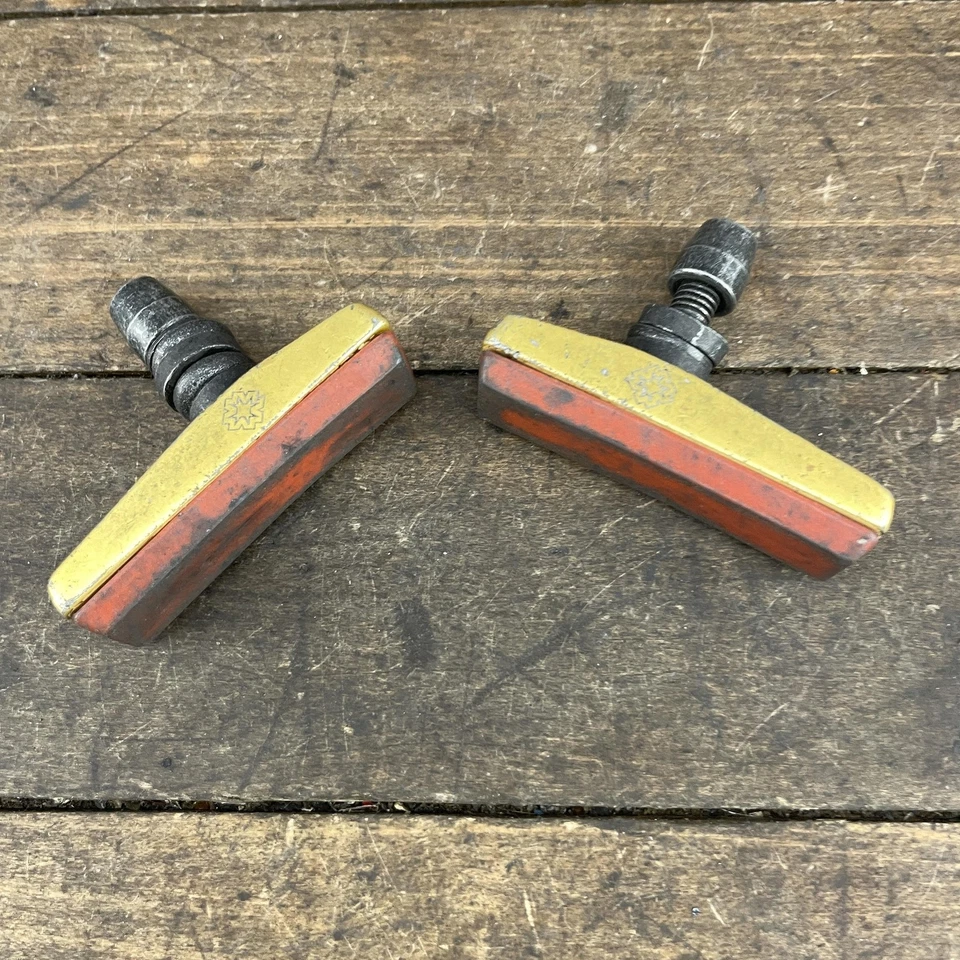 Pastillas de freno de bicicleta BMX vintage zapatos dorados montaje en poste naranja salmón Centerpull Foto 4 de 4