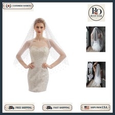 Short One-Tier Lace Wedding Veil with 35-Inch Fingertip Length - White  Pearls