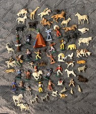 Vintage Plastic Cowboy & Indian Toy Figure Lot Horses, Animals Mixed Bundle