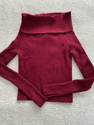 Lulus Perfect Timing Ribbed Knit Off Shoulder Sweater Top Ribbed Burgundy Size S