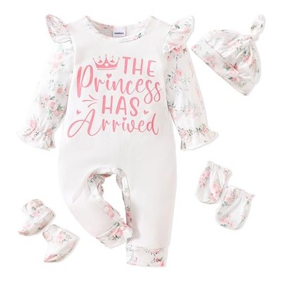 Newborn Baby Girl Outfits Infant Romper Coming Home Ruffled 3-6 Months Pink