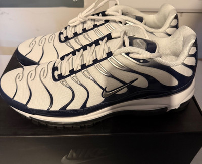 Nike Air Max 97 Plus Silver Shark White Navy Blue Metallic AH8144-100 SZ 14 NEW