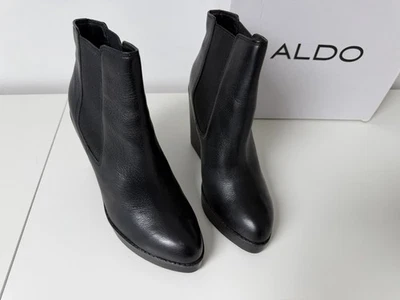 Bottines Boots compensées à enfiler en cuir noir Aldo 38 neufs - Photo 1/4