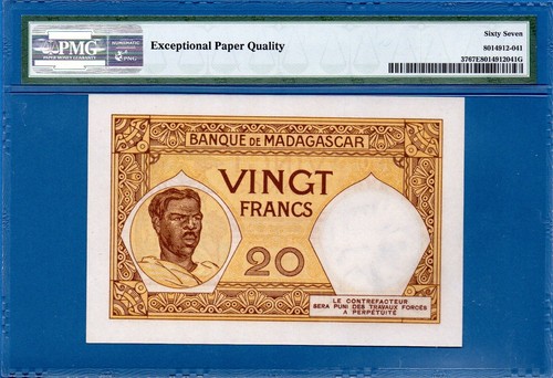 Madagaskar, 20 Franken, nd (1937-47), hervorragendes Edelstein UNC-PMG67EPQ, P37 - Bild 2 von 2