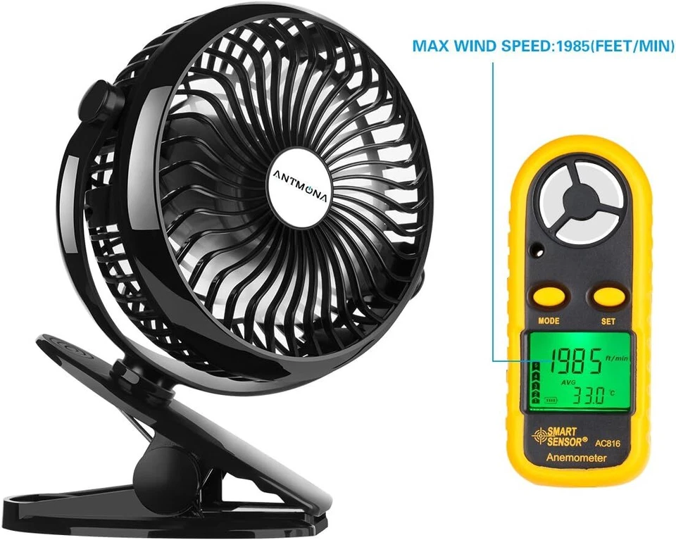 Ventilador de cochecito recargable con clip portátil con rotación de 360 grados Foto 2 de 4