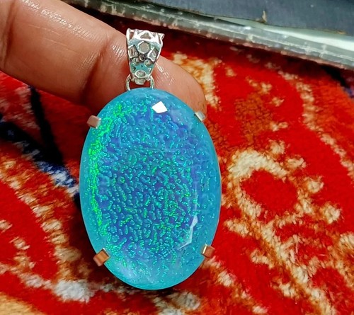 Colgante de piedras preciosas de plata maciza 925 doblete de ópalo monarca ovalado natural de 95,45 quilates - Imagen 4 de 5